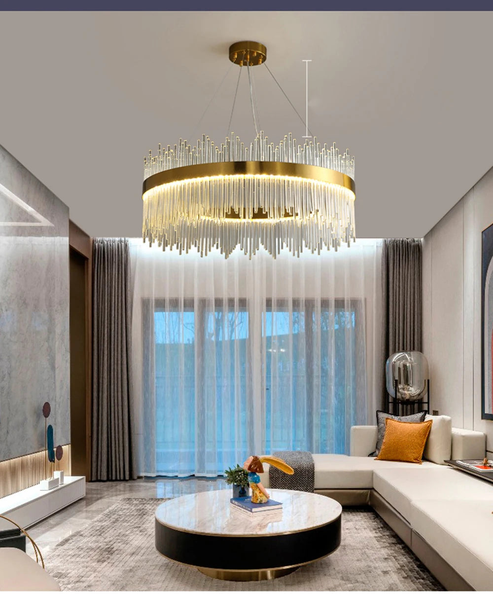 Art Deco Glass LED Chandelier – Round & Oval, Gold & Chrome, 50–120cm