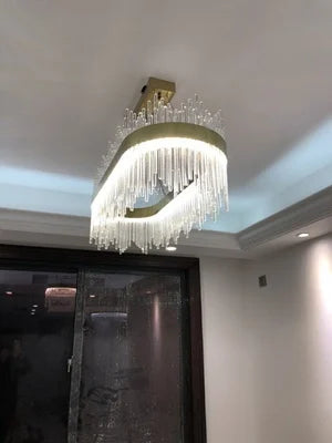 Art Deco Glass LED Chandelier – Round & Oval, Gold & Chrome, 50–120cm