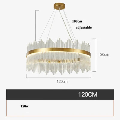 Art Deco Glass LED Chandelier – Round & Oval, Gold & Chrome, 50–120cm