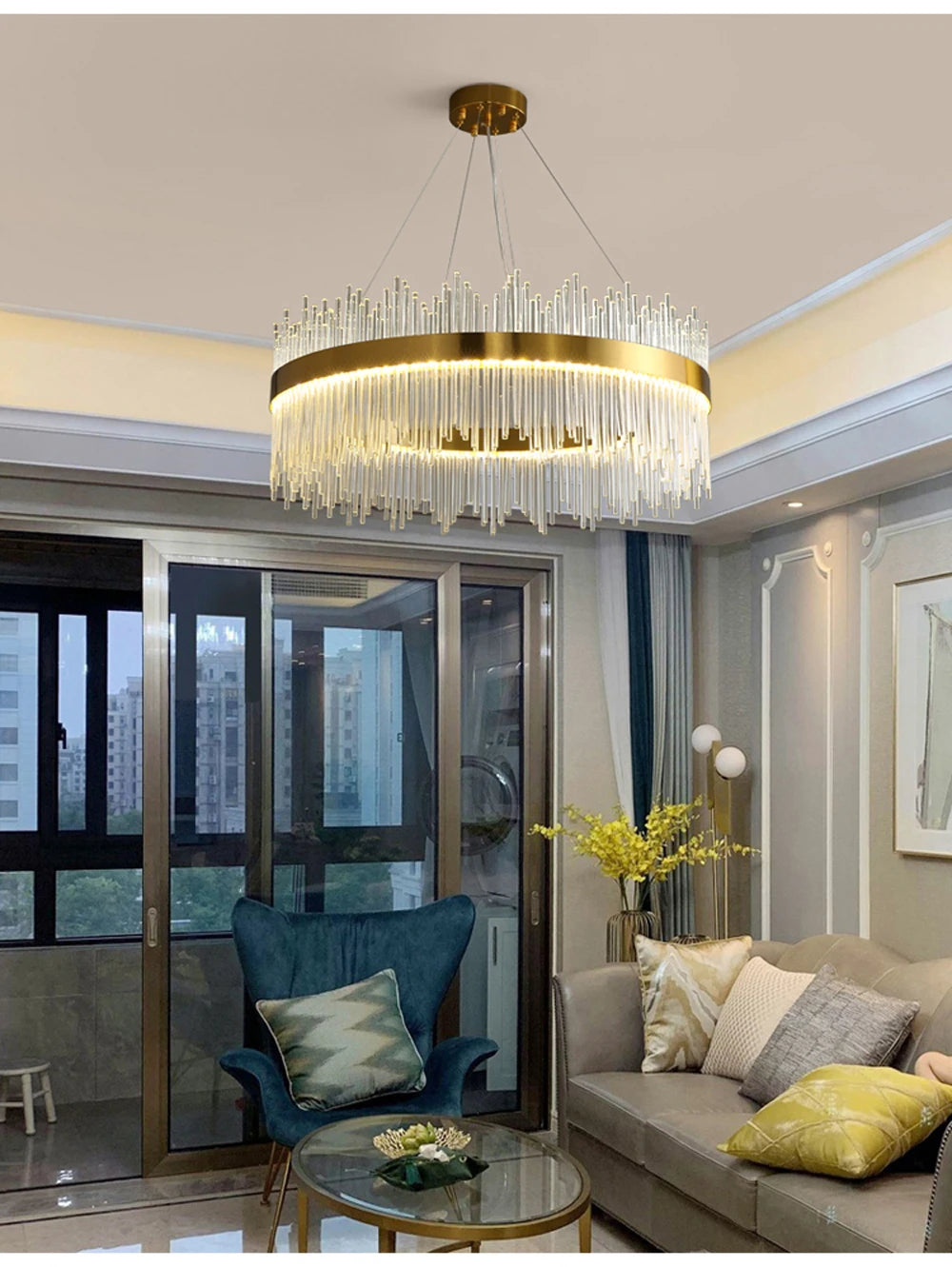 Art Deco Glass LED Chandelier – Round & Oval, Gold & Chrome, 50–120cm