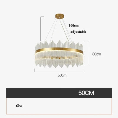 Art Deco Glass LED Chandelier – Round & Oval, Gold & Chrome, 50–120cm