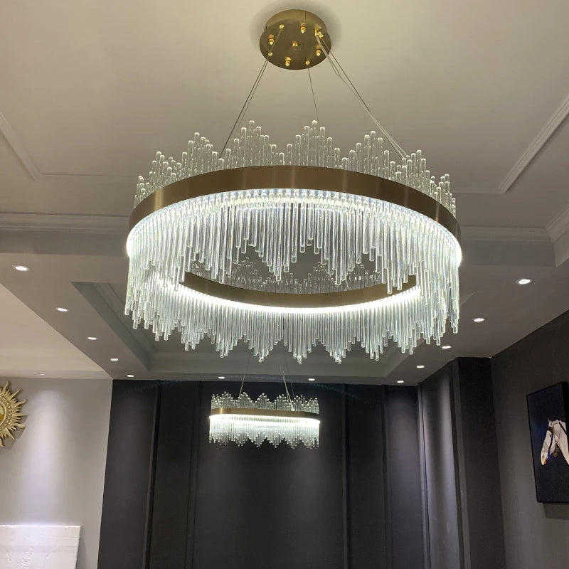 Art Deco Glass LED Chandelier – Round & Oval, Gold & Chrome, 50–120cm