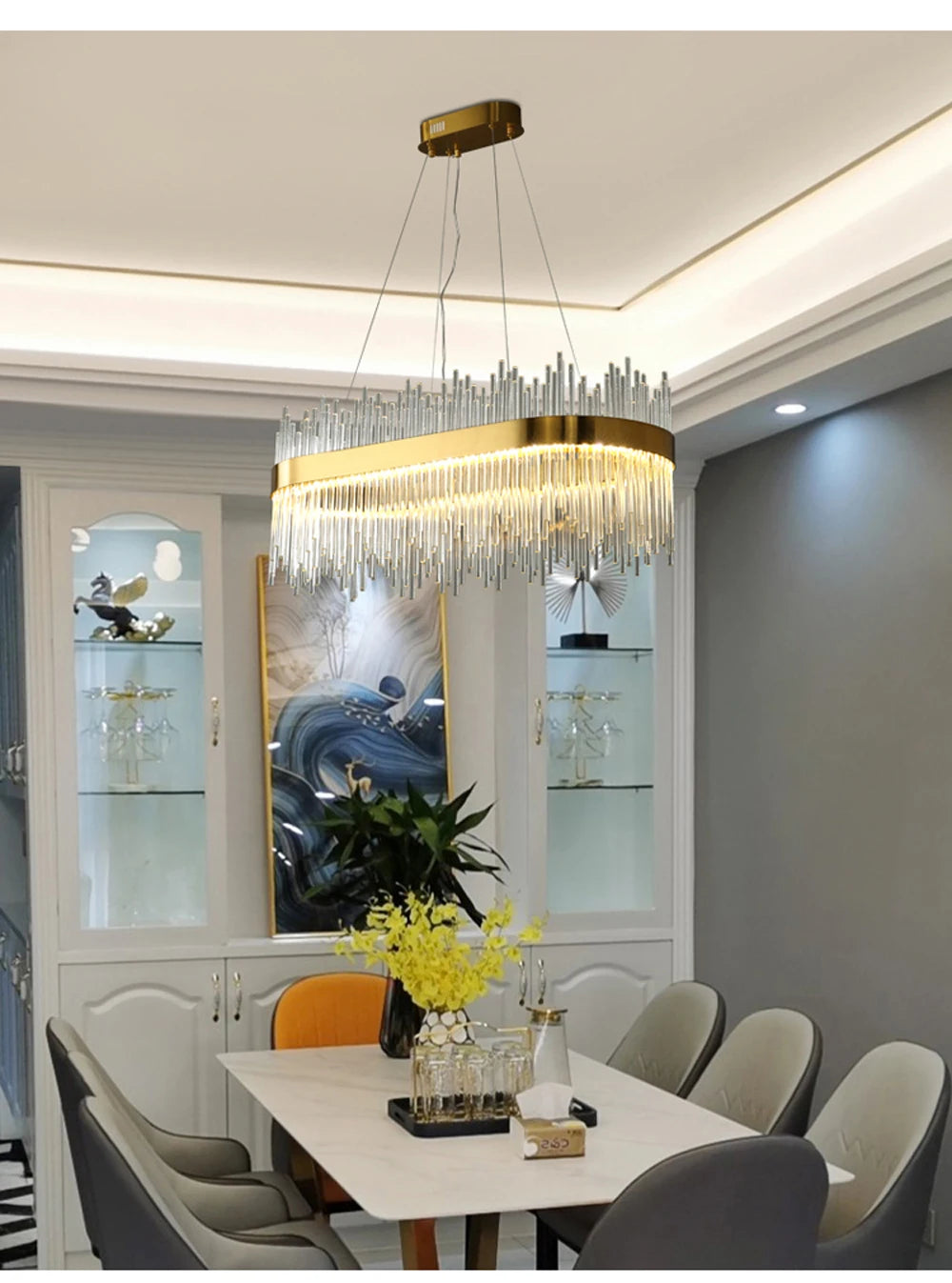 Art Deco Glass LED Chandelier – Round & Oval, Gold & Chrome, 50–120cm