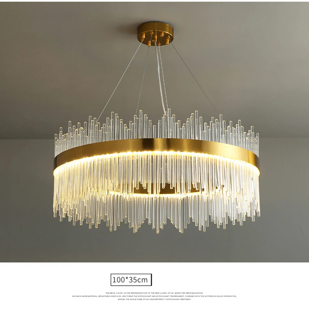 Art Deco Glass LED Chandelier – Round & Oval, Gold & Chrome, 50–120cm
