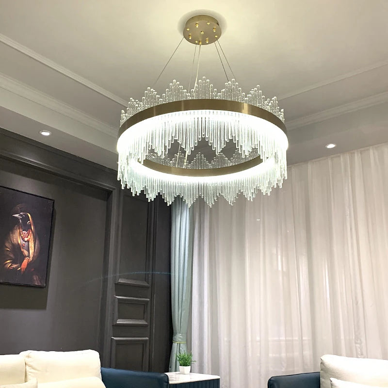 Art Deco Glass LED Chandelier – Round & Oval, Gold & Chrome, 50–120cm
