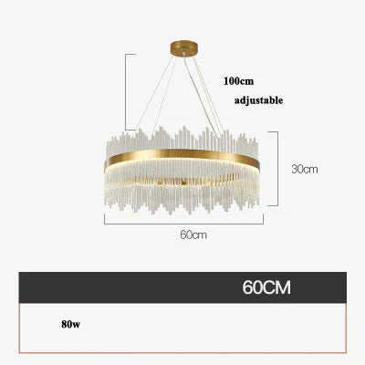 Art Deco Glass LED Chandelier – Round & Oval, Gold & Chrome, 50–120cm