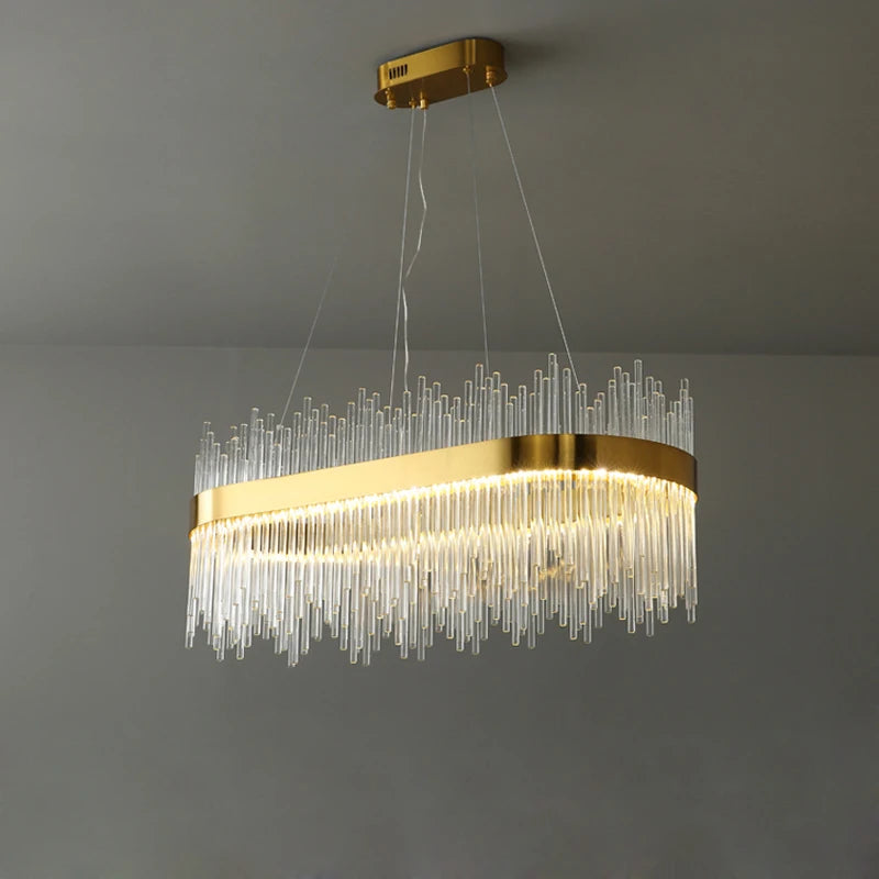 Art Deco Glass LED Chandelier – Round & Oval, Gold & Chrome, 50–120cm