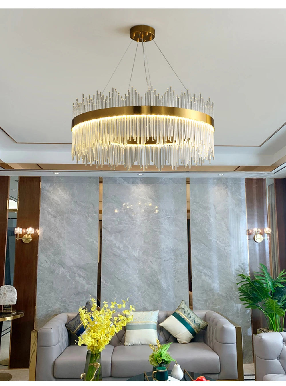 Art Deco Glass LED Chandelier – Round & Oval, Gold & Chrome, 50–120cm