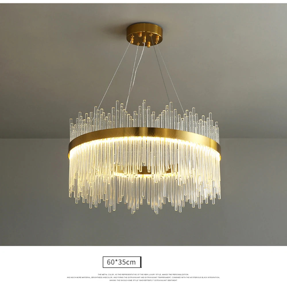 Art Deco Glass LED Chandelier – Round & Oval, Gold & Chrome, 50–120cm