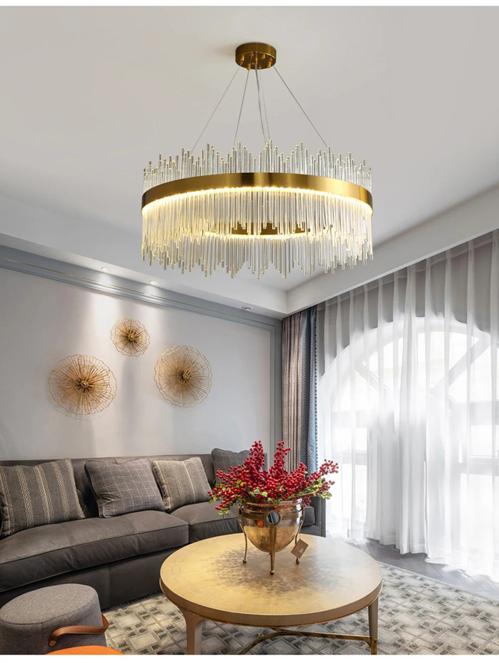 Art Deco Glass LED Chandelier – Round & Oval, Gold & Chrome, 50–120cm