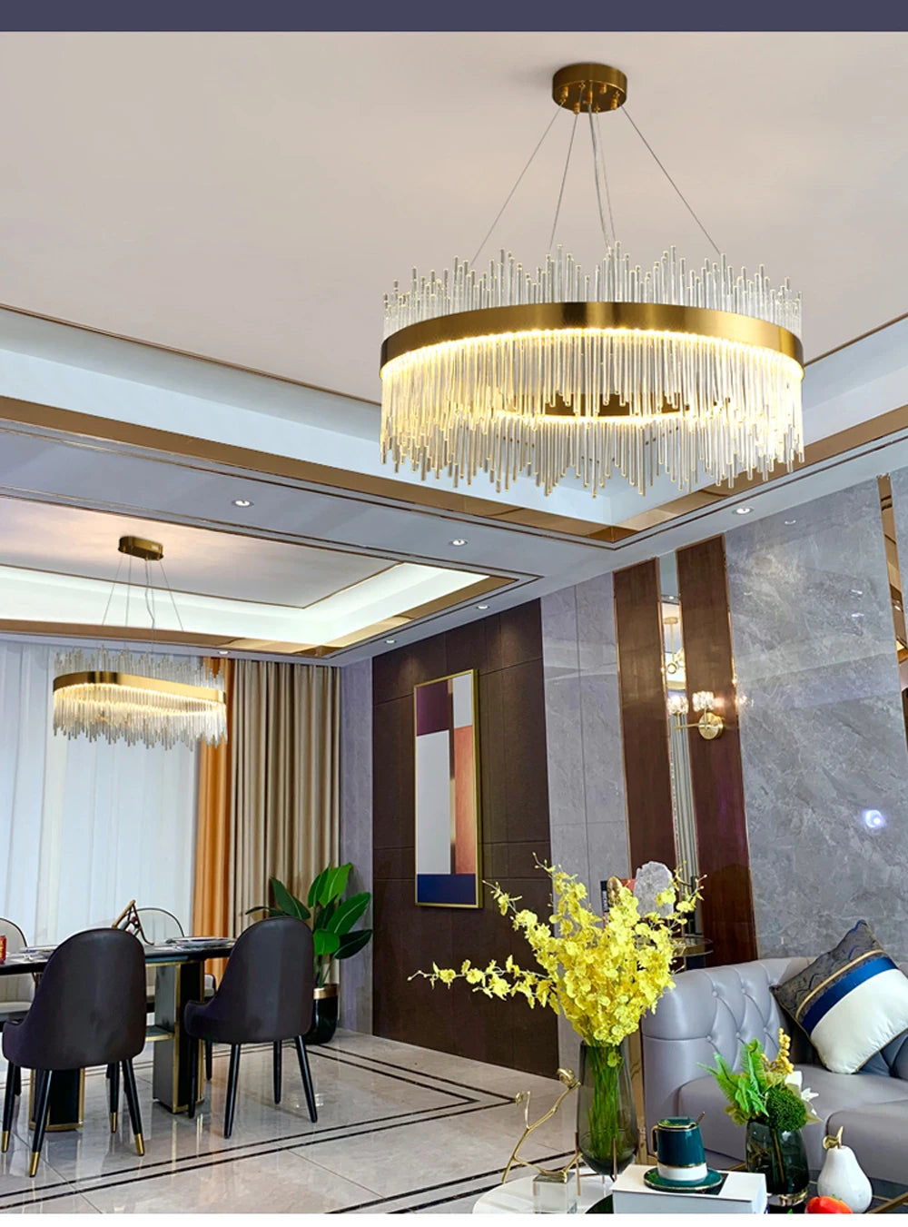 Art Deco Glass LED Chandelier – Round & Oval, Gold & Chrome, 50–120cm