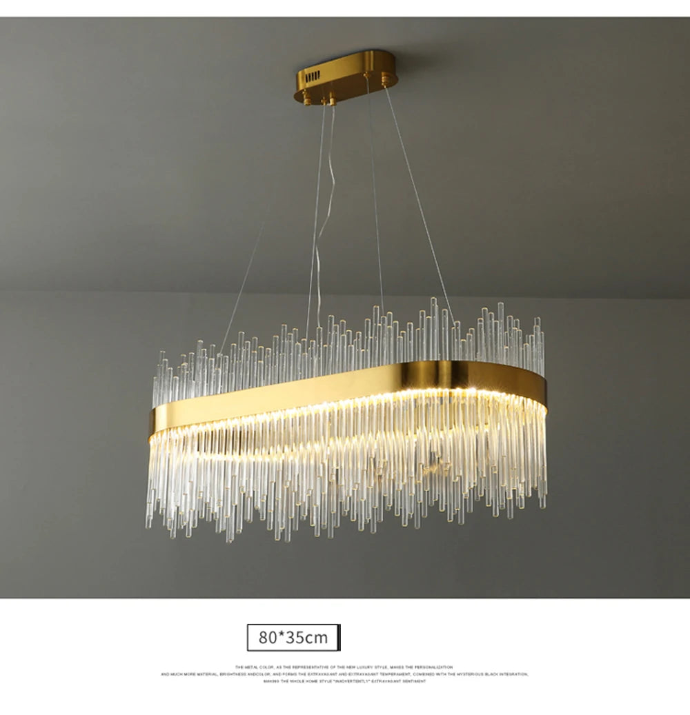 Art Deco Glass LED Chandelier – Round & Oval, Gold & Chrome, 50–120cm
