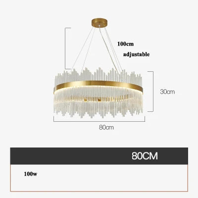 Art Deco Glass LED Chandelier – Round & Oval, Gold & Chrome, 50–120cm