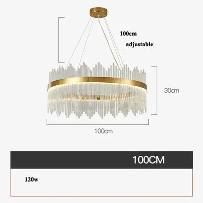 Art Deco Glass LED Chandelier – Round & Oval, Gold & Chrome, 50–120cm