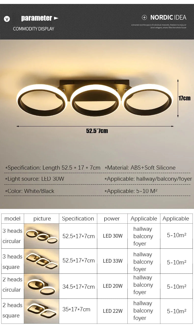 Nordic LED Ceiling Lamp – Square & Round, 20W/30W, 3-Colour Light