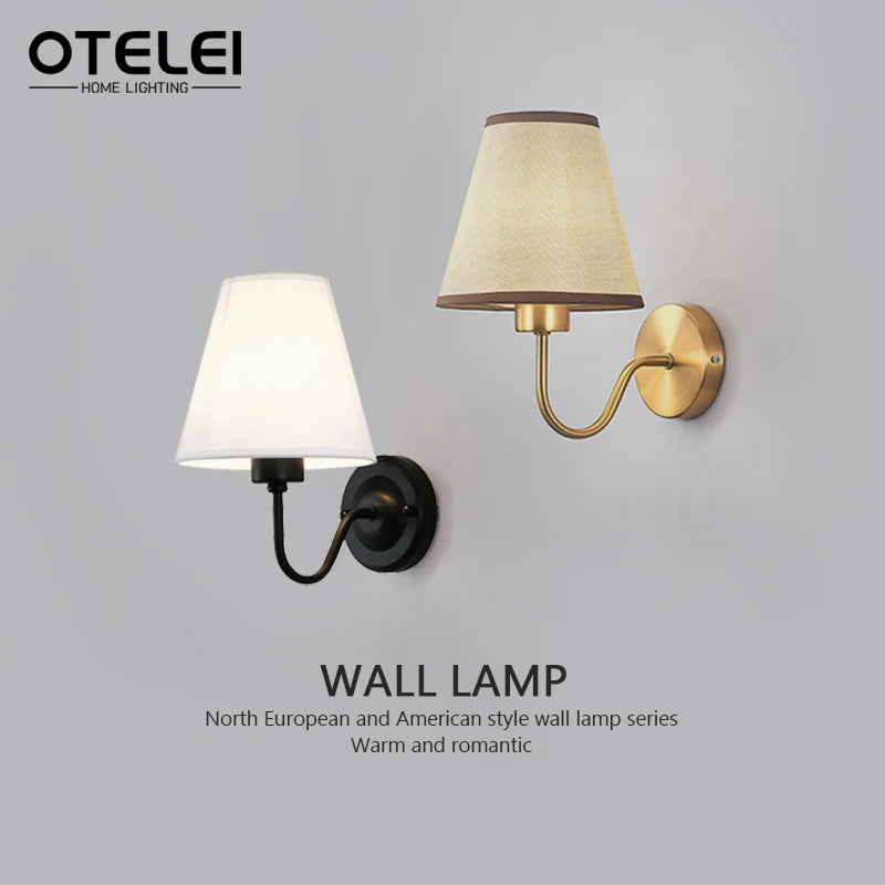 Retro E27 Fabric Wall Lamp – Iron & Cloth, 4 Shade Colors