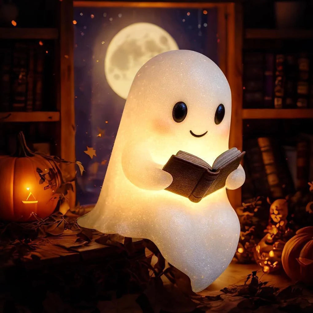 Reading Ghost Night Light – Warm Glow Resin Decoration