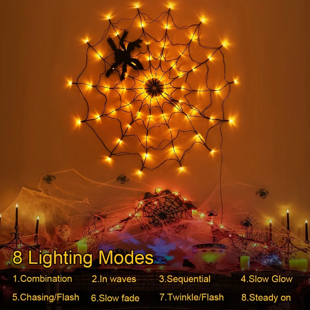 Halloween LED Spider Web Lights with Plush Spider