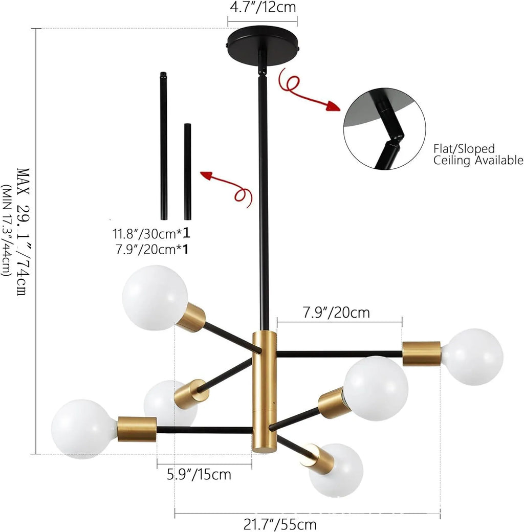Modern E27 Chandelier – 6, 8, 10 or 12 Heads | Gold, Chrome & Black