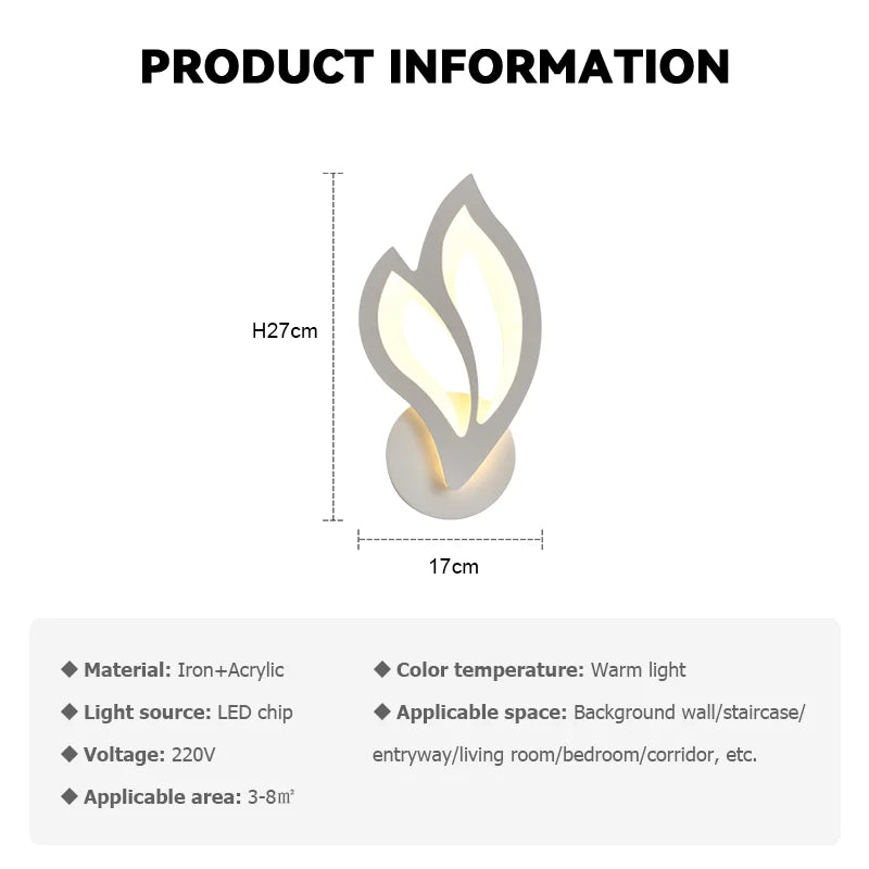 Modern Leaf LED Wall Lamp – Iron & Acrylic, Up & Down Light