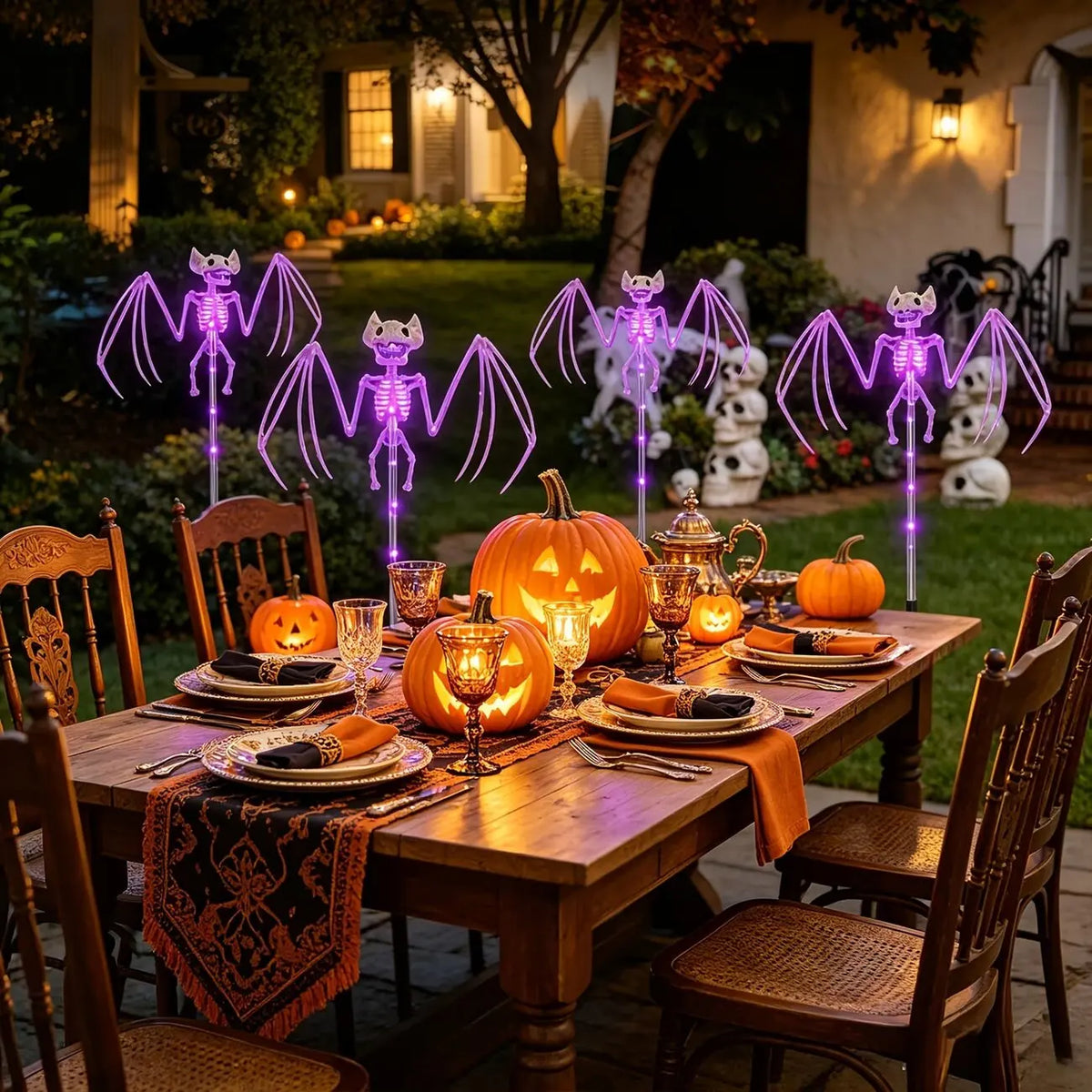 Halloween Solar LED Garden Stake Lights – Bat & Skeleton Designs