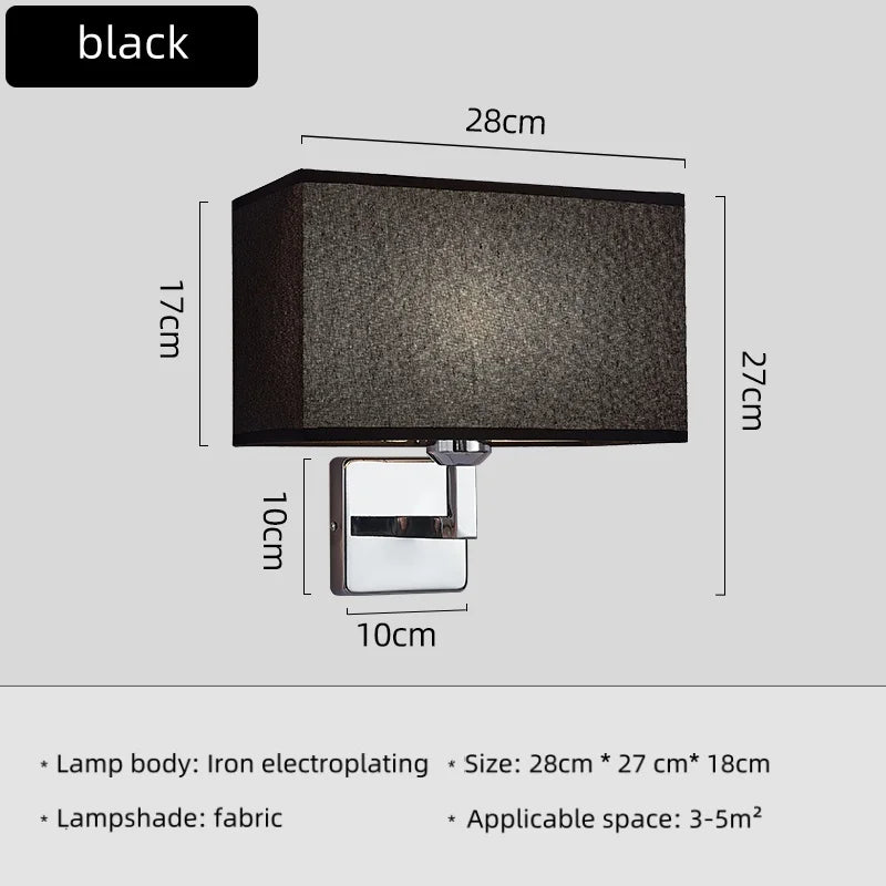 Nordic Fabric Wall Lamp – E27 LED Reading Light with Switch