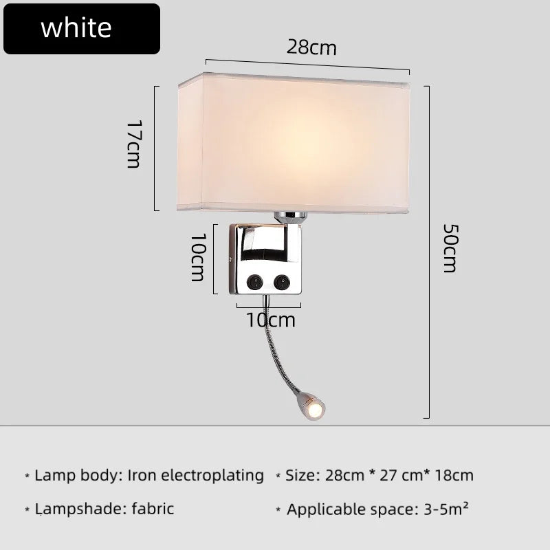 Nordic Fabric Wall Lamp – E27 LED Reading Light with Switch