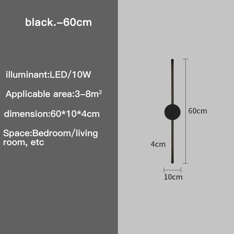 Modern Black LED Bar Wall Lamp – Dimmable, 60/80/100 cm