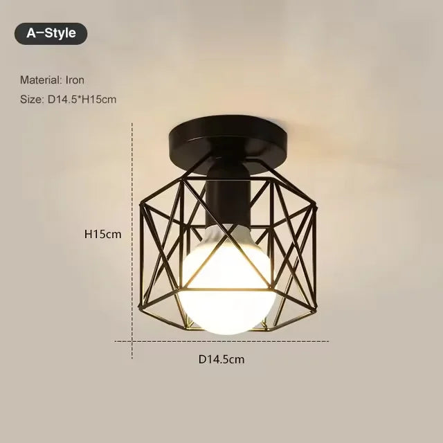 Vintage Industrial E27 Ceiling Lamp — Black Metal Cage | AlohaHome