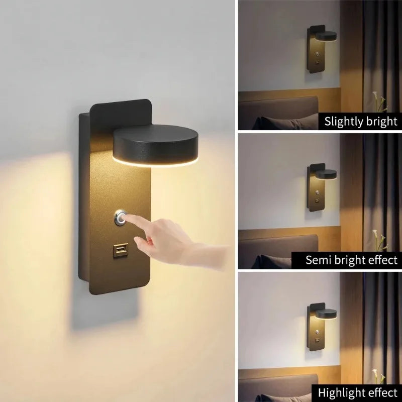 Modern LED Bedside Wall Lamp – Touch Switch, 3 Color Modes, 11W