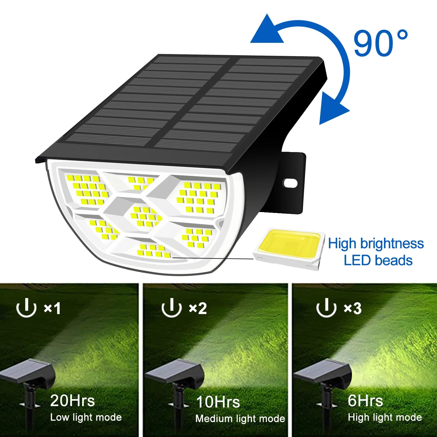 Solar-Landschaftsstrahler | 68–72 LEDs | 3 Modi | IP65