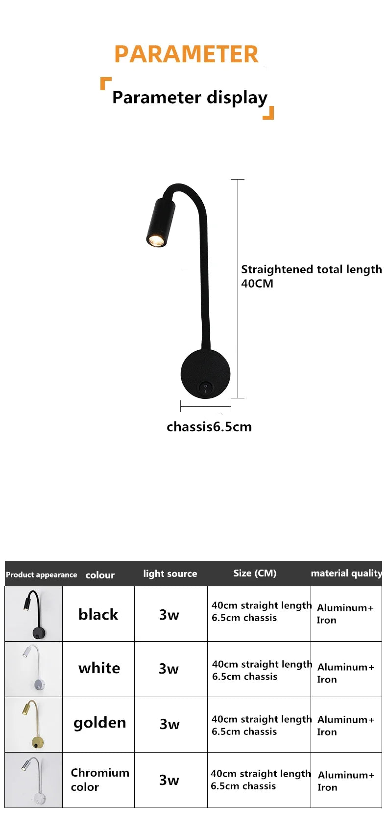 LED Gooseneck Wall Lamp – 360° Rotating Spotlight