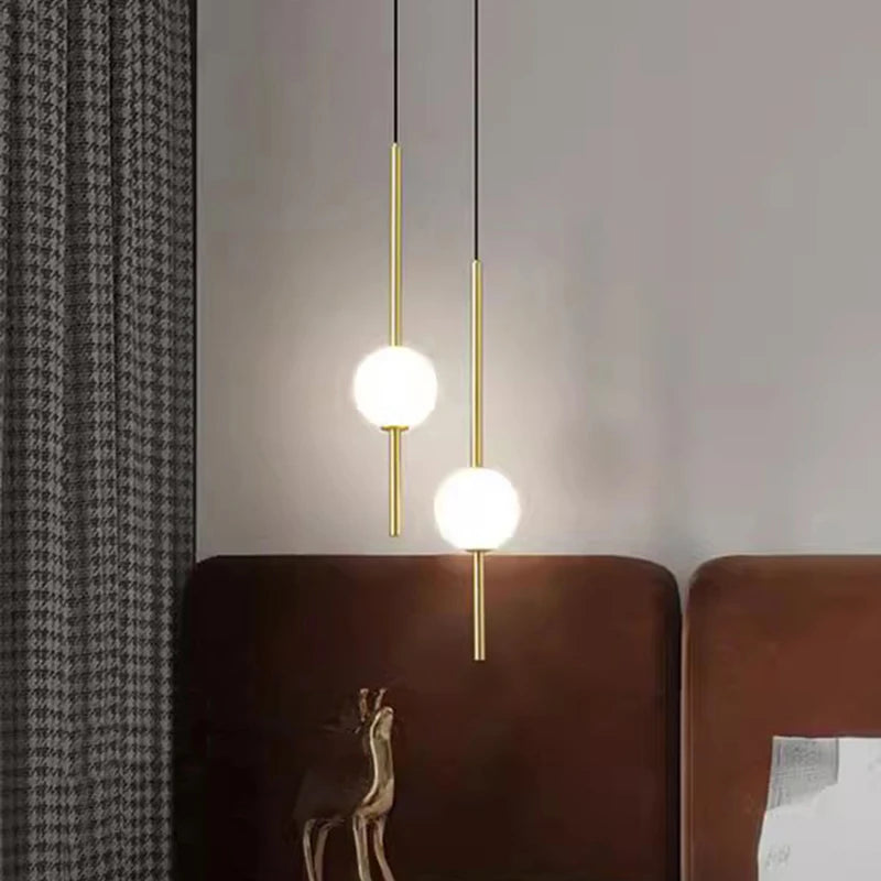 Modern LED Bedside Pendant Light – 1 or 2 Heads, 4 Light Modes