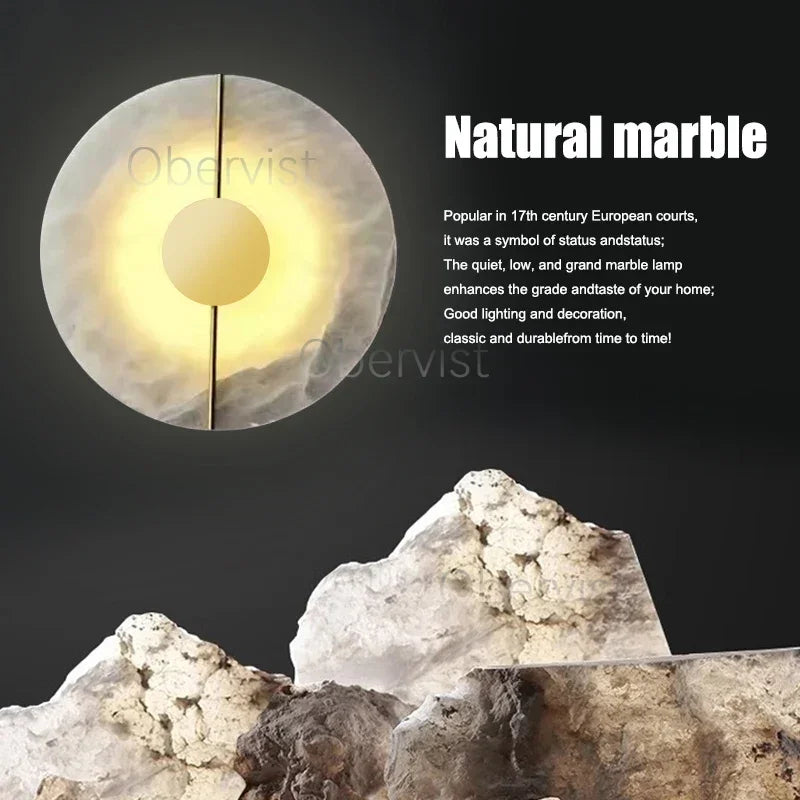 Alabaster Marble LED Wall Sconce – 20cm, Gold & Black, 3 Colour Temps