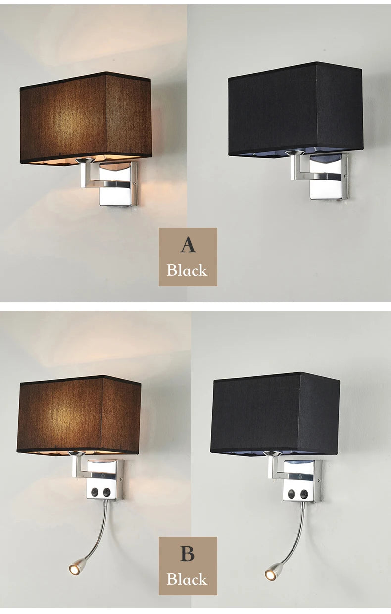 Nordic Fabric Wall Lamp – E27 LED Reading Light with Switch