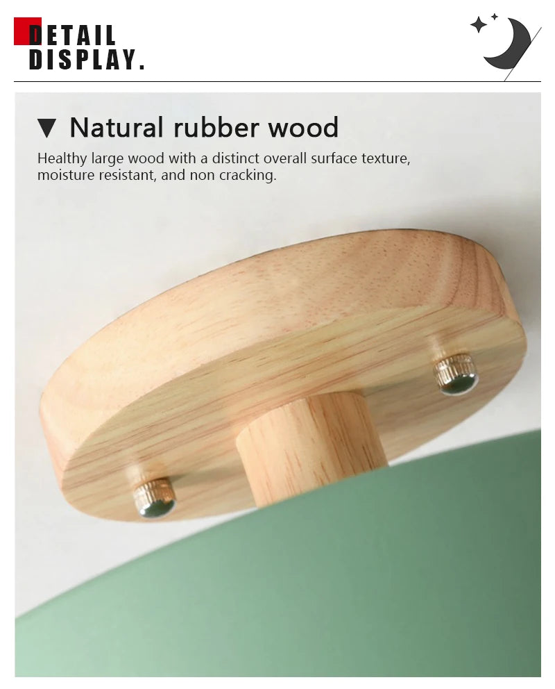 Nordic Macaron LED Ceiling Light – Round Wood & Acrylic, 4 Colors