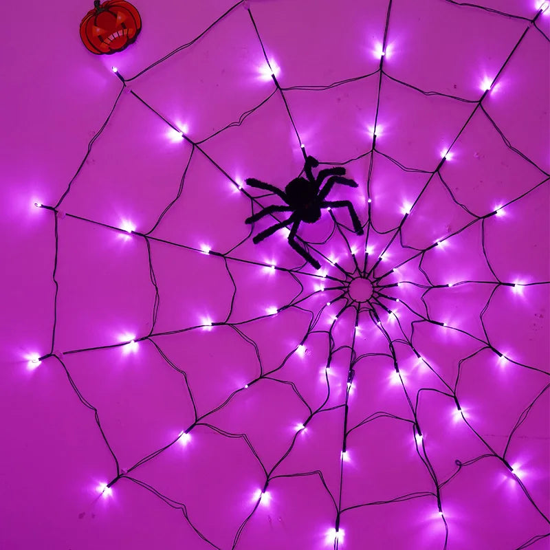 Halloween LED Spider Web Lights with Plush Spider