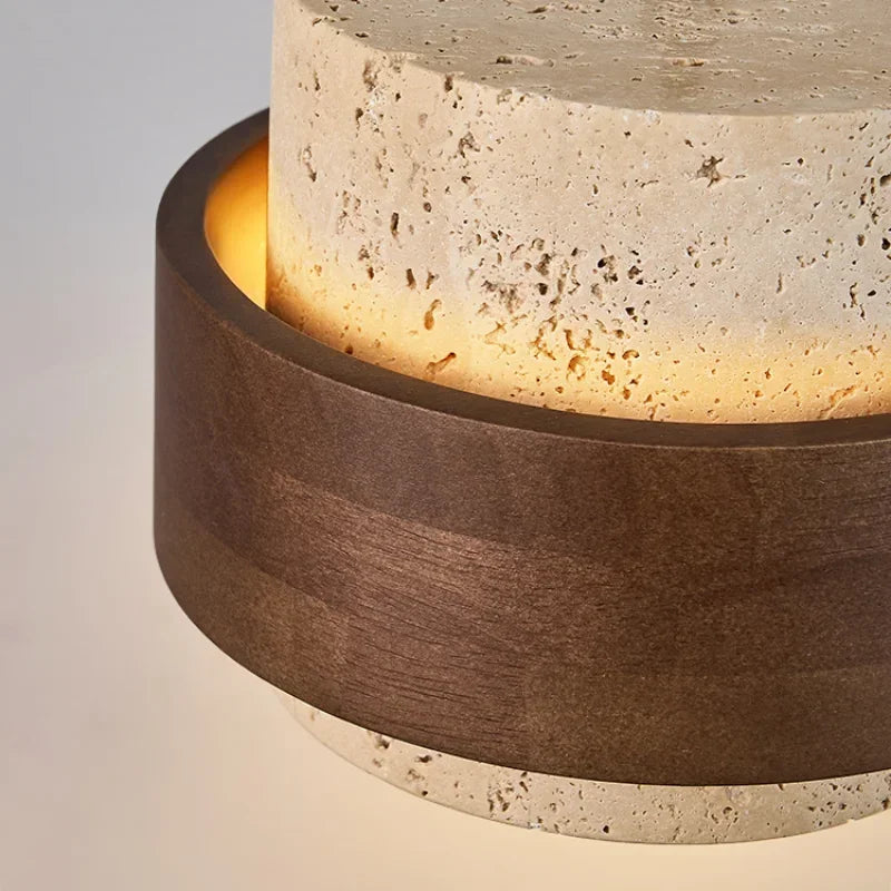 Stone & Walnut LED Pendant Lamp – 17cm, 3000K Warm White | Japanese Style