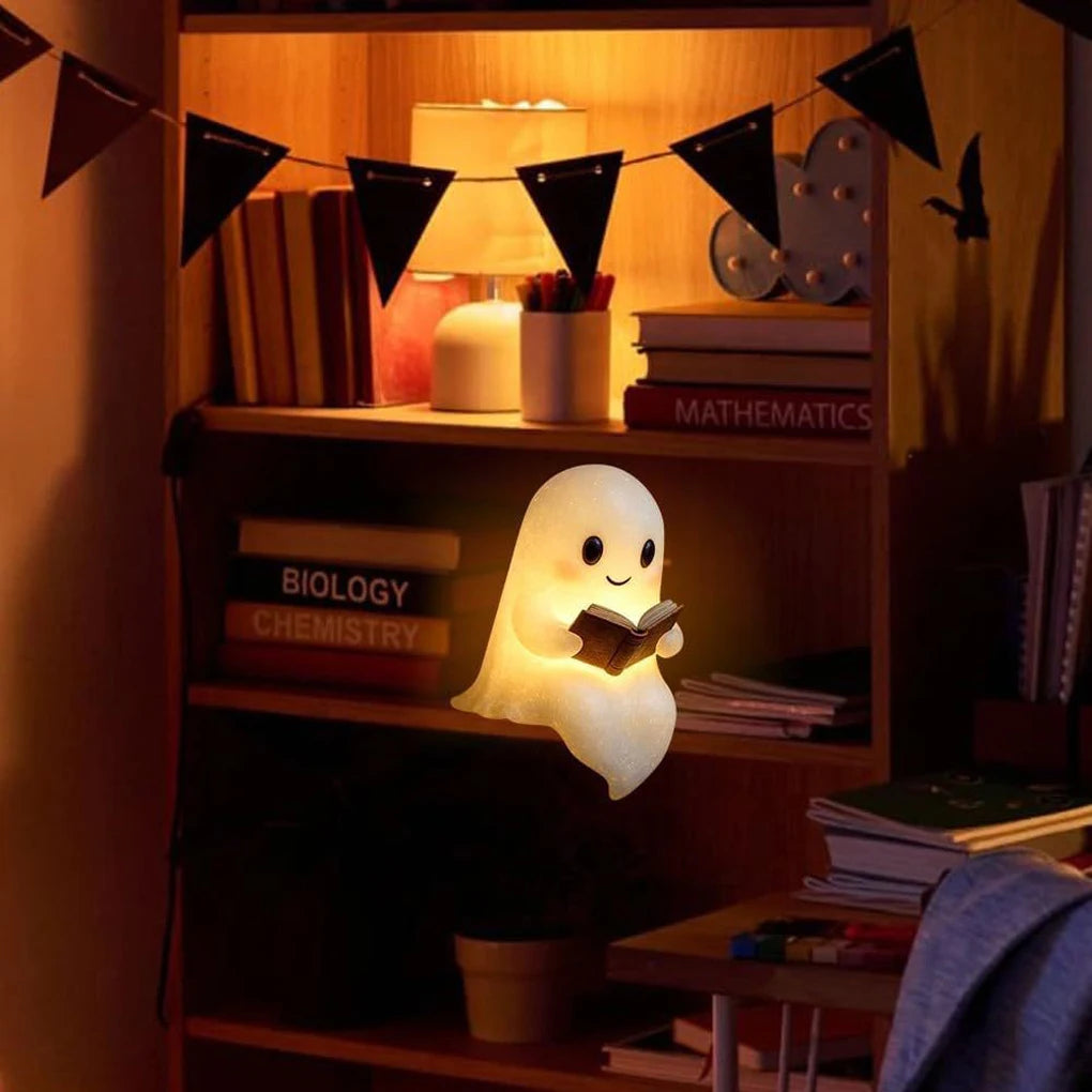 Reading Ghost Night Light – Warm Glow Resin Decoration