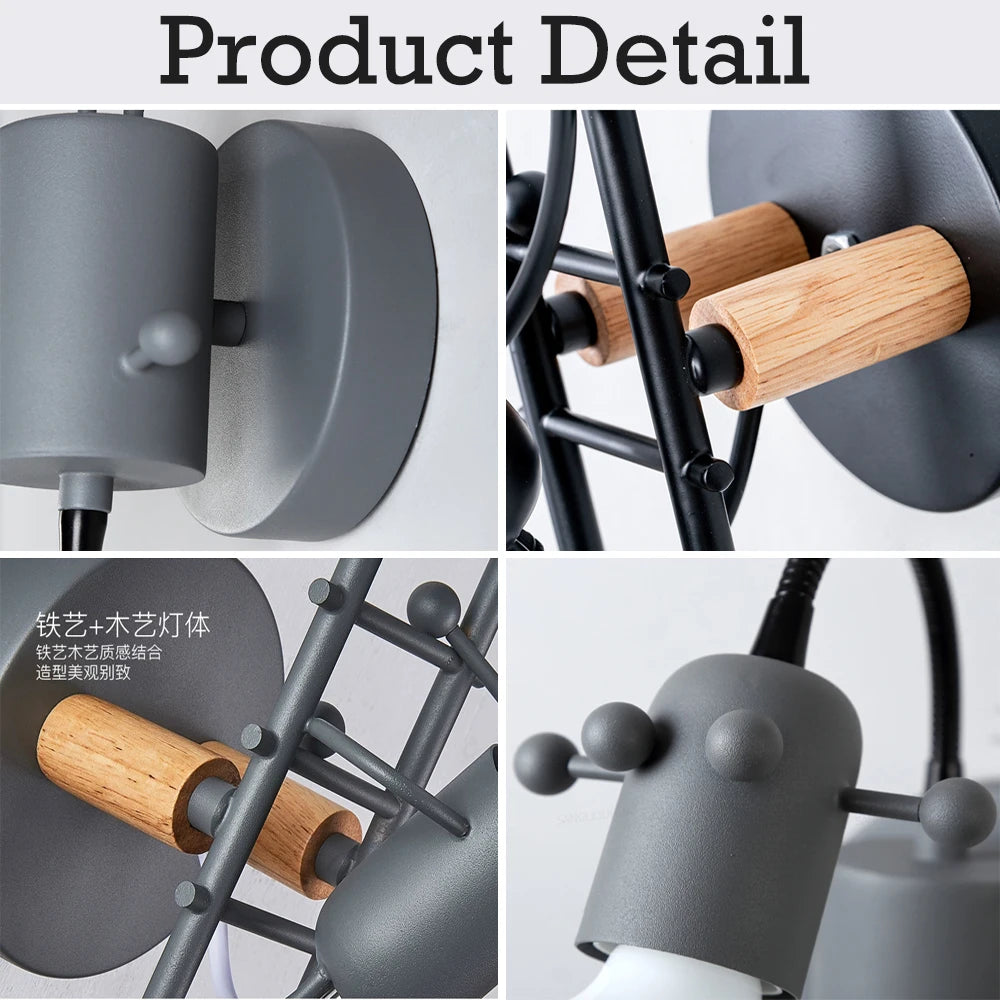 Creative Metal Robot Wall Lamp – E27 LED, 14 Colors