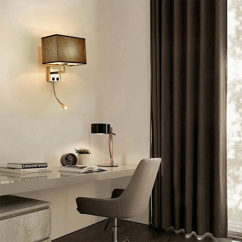 Nordic Fabric Wall Lamp – E27 LED Reading Light with Switch