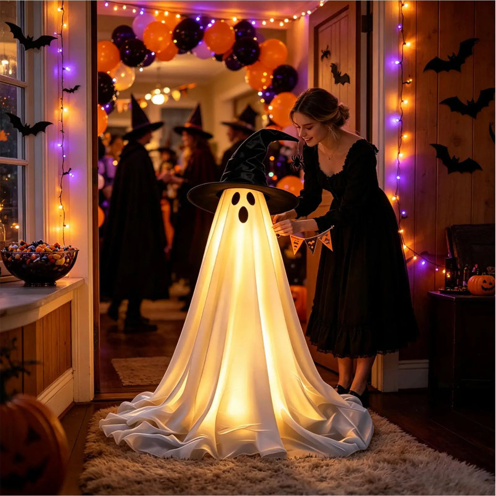 Halloween Light-Up Ghost with Witch Hat – 145 cm
