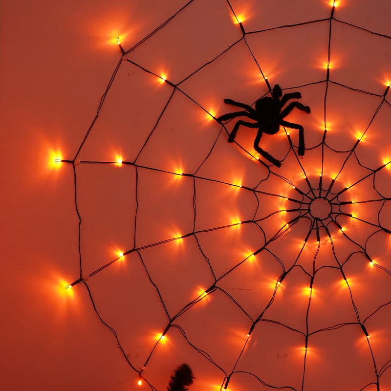 Halloween LED Spider Web Lights with Plush Spider