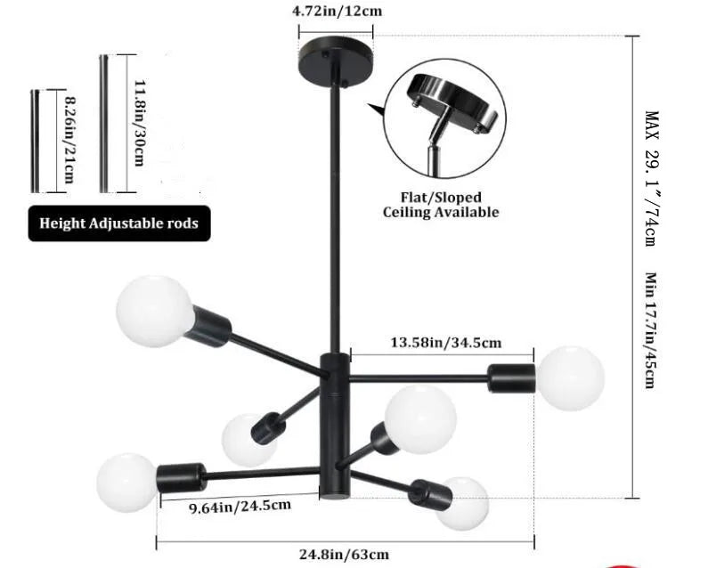 Modern E27 Chandelier – 6, 8, 10 or 12 Heads | Gold, Chrome & Black