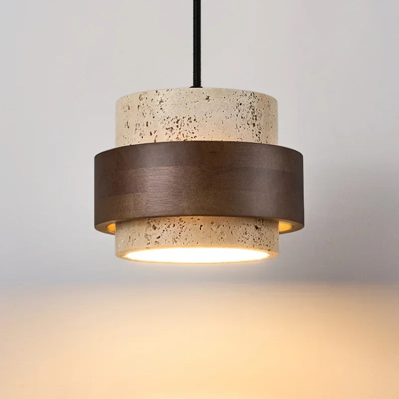 Stone & Walnut LED Pendant Lamp – 17cm, 3000K Warm White | Japanese Style