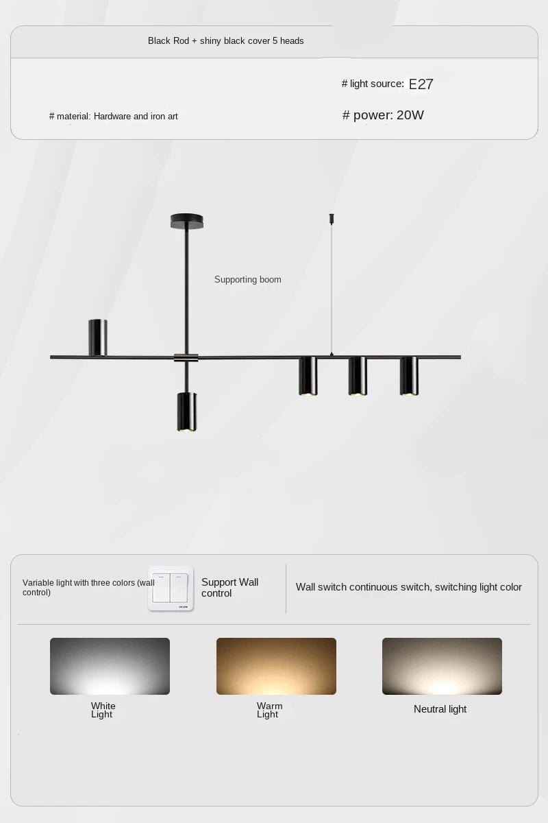 Modern Long Chandelier Pendant Light – Black Gold LED Ceiling Lamp