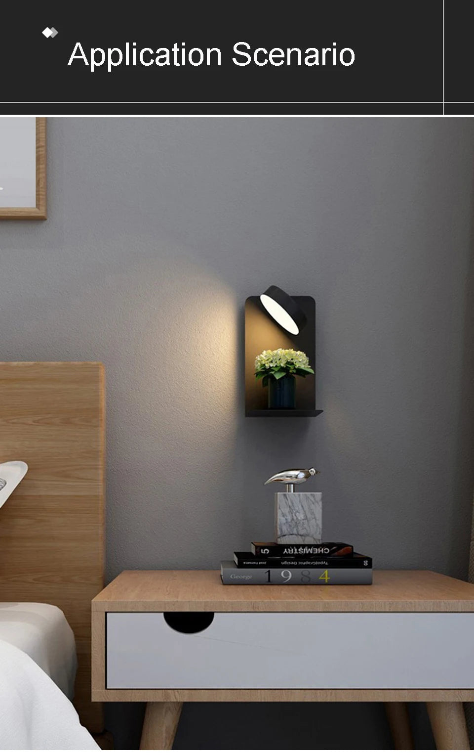 Modern LED Wall Lamp with Switch – Adjustable, 3 Color Modes