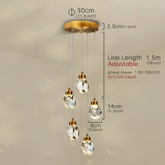 Modern LED Crystal Chandelier – 1, 2, 3 or 5 Heads | Pendant Light