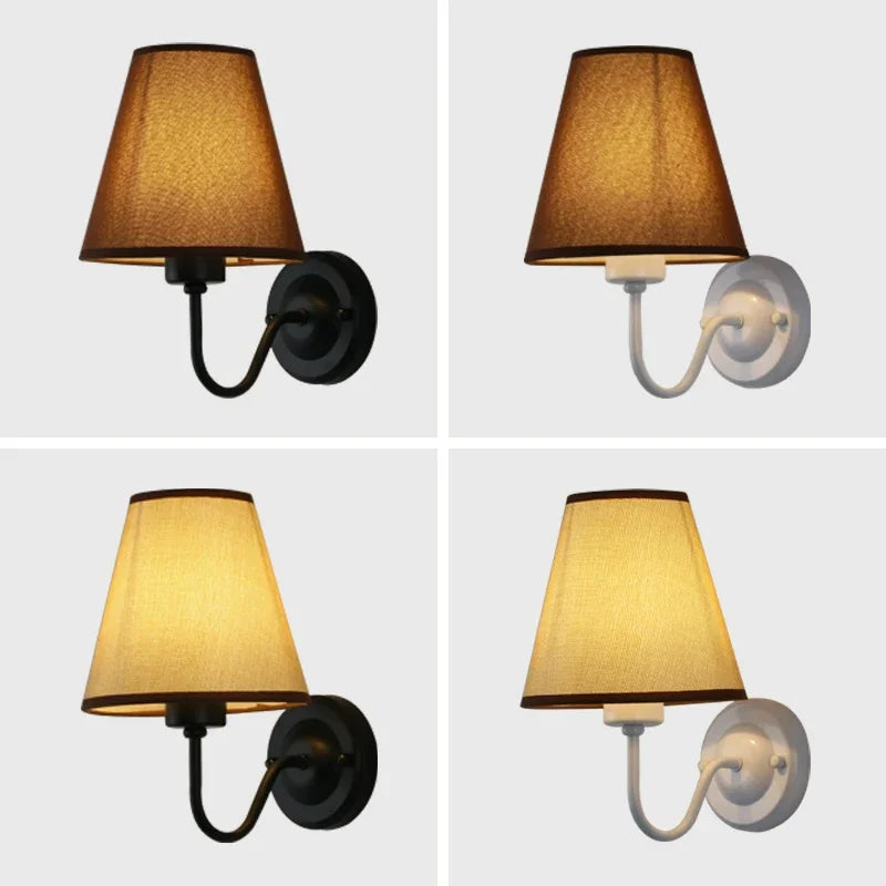 Retro E27 Fabric Wall Lamp – Iron & Cloth, 4 Shade Colors