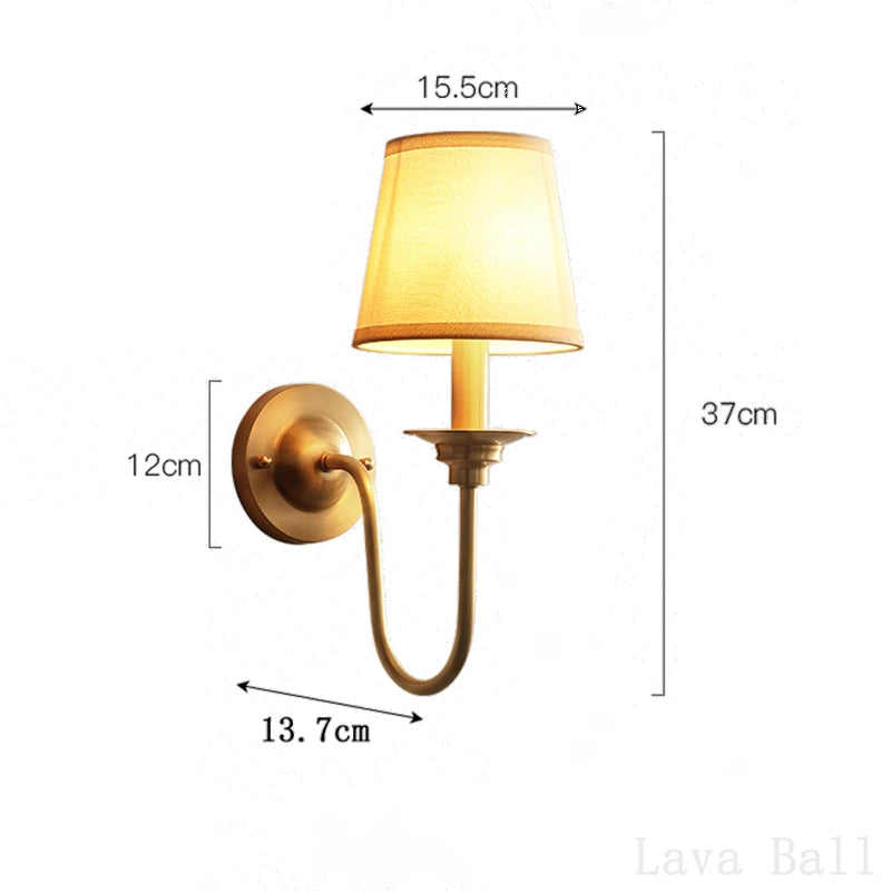 American Classic Full Copper Wall Lamp – E14, Fabric Shade, Gold